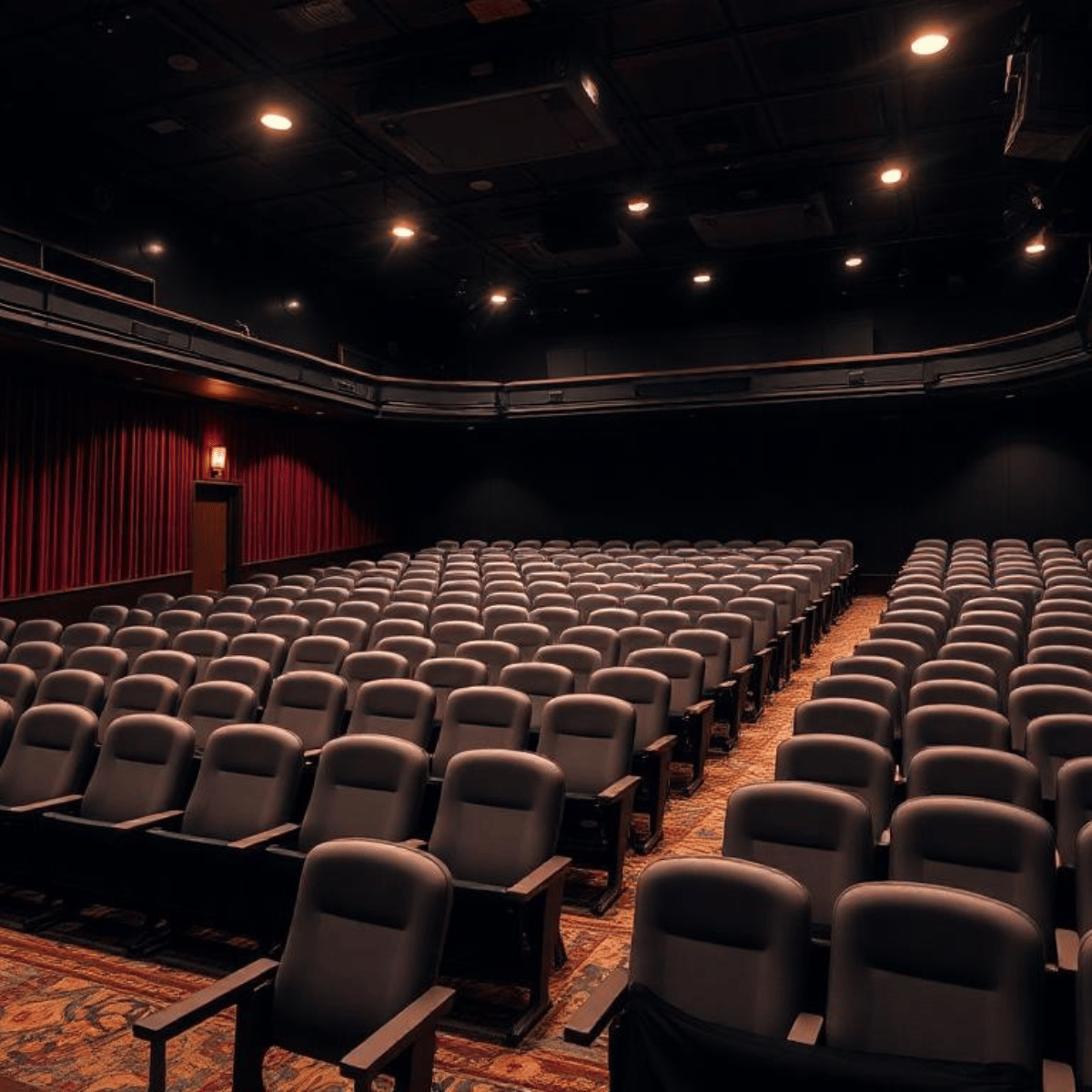 Espacio industrial para eventos de comedia con iluminación teatral